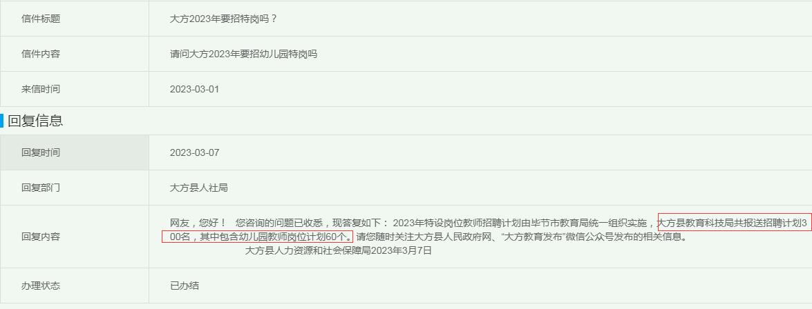 2023年大方县特岗教师招聘信息