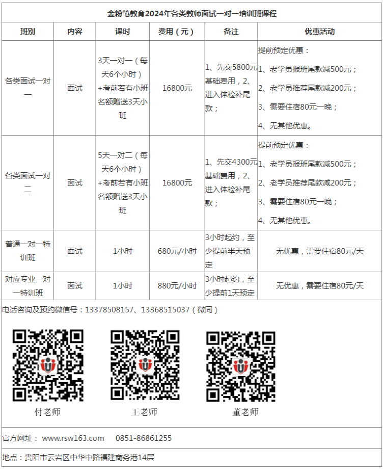 2024年贵州教师面试培训一对一班课程